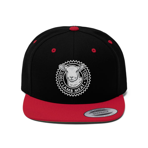 Cap mockup - 100% Lamb Meat (Embroidered) - Front - Black & Red